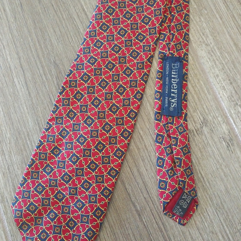 Burberry Red and Blue Patterned Neck Tie